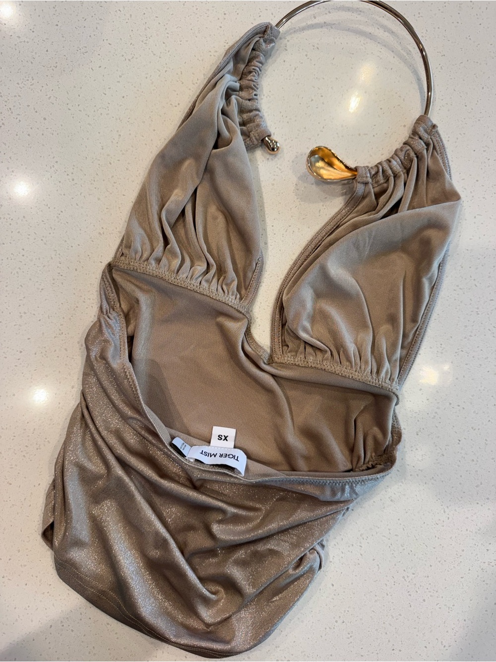Tiger Mist Champange Ruched Crop Top | Metallic Bustier Size XS - Picture 6 of 9